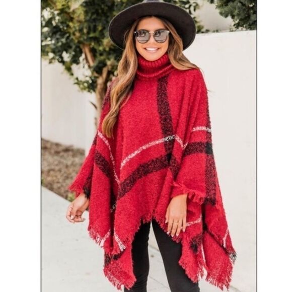 Indigo Soul Sweater Cowl Neck Blanket Poncho Navy OS NWT - Picture 6 of 6